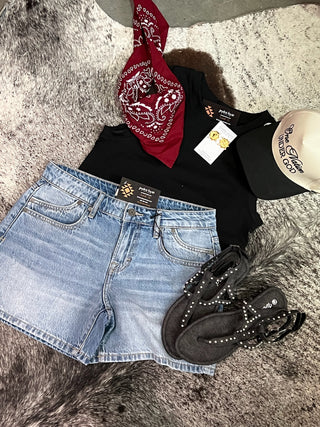 Hidden Jeans High Rise Longline Denim Shorts