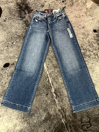 Mid Rise Stretch Trouser Wide Leg Jeans
