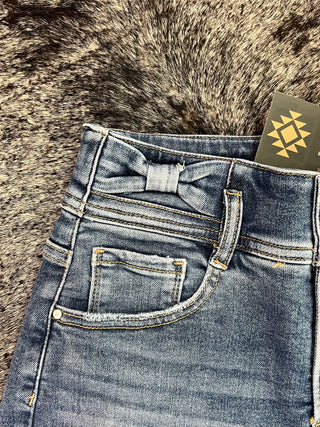 Tummy Control High Rise Bow Detailed Denim Shorts