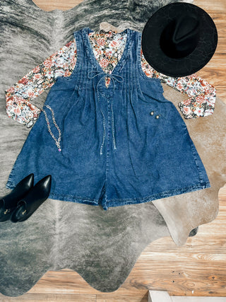 Sleeveless v-neck denim romper