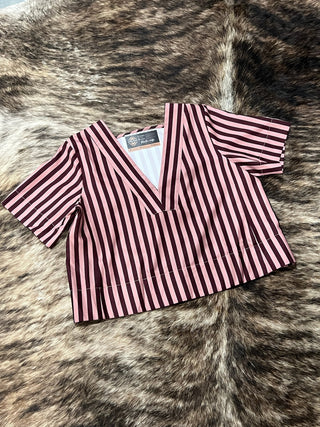 V-Neck Stripe Top Short Sleeve
