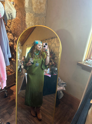 Cape Sleeve Mock Neck Maxi Dress with Side Slit