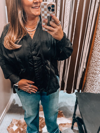 Plus Size Black 3/4 Sleeve Blouse