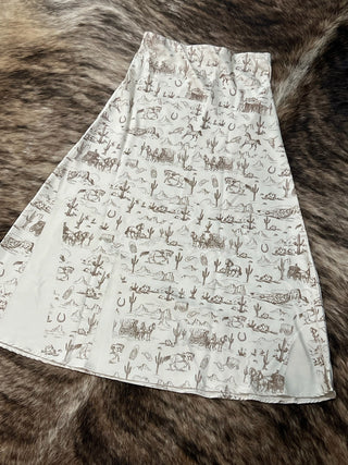 Close up of satin fabric and sheen on maxi skirt