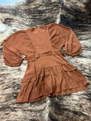 Ruffle Tiered Mini Dress - Caramel