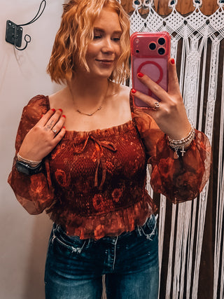 Floral Chiffon Smocked Long Sleeve Top