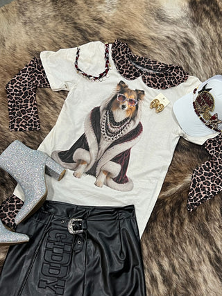 Cream Gameday Collie Rhinestone Graphic Tee