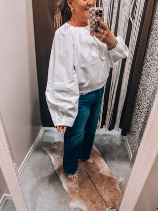 White Balloon Poplin Top