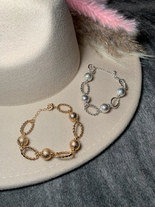 Gold Bead and Textured Oval Bracelet - Jayden Layne
