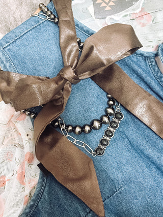 Leather chocolate twilly