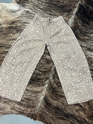 Light Fawn Print Barrel Pants