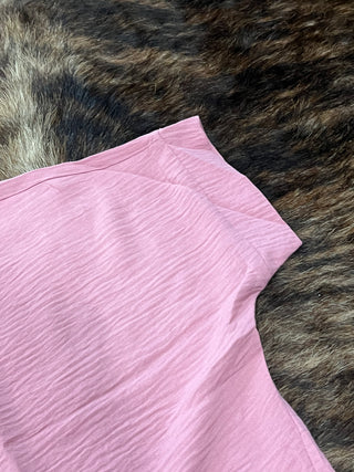Woven Airflow V-Neck Short Sleeve Top — Rose