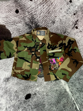 Camo Sequin Contrast Cropped Jacket