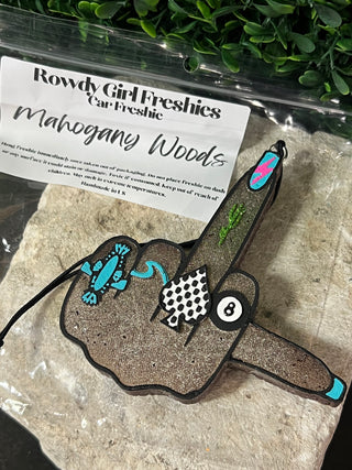 Hand painted punchy middle finger car freshie air freshener, photo 1