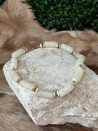 Large marble resin tube bead necklace in brown or ivory, photo 2