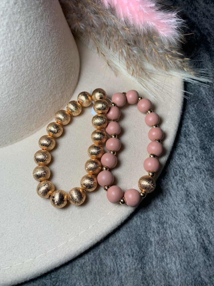 Textured Gold and Pink Wood Bracelet
