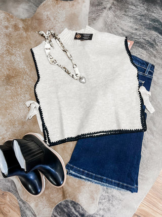 Oatmeal mock neck side tie sweater top