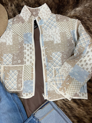 Patchwork Quilted Zip-Up Jacket