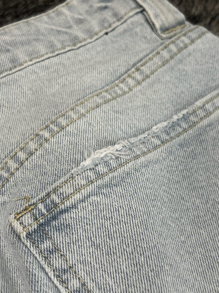 High Rise Patch Pocket Denim Shorts with Frayed Hem