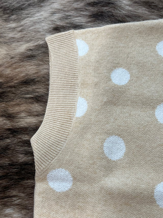 Beige polka dot knit sleeveless top with ivory dots and ribbed trim by BiBi, photo 4