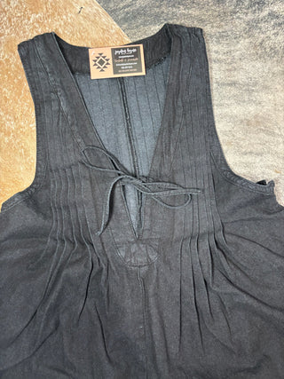 Front Pleated V Neck Sleeveless Denim Romper