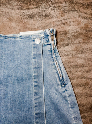Light Wash Wrap Front Denim Skort