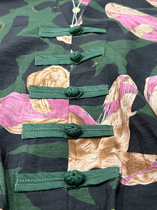 Pine Floral Print Puff Sleeve Button-Up Blouse