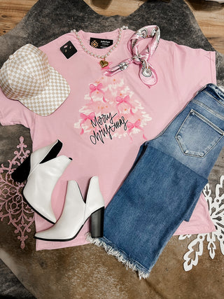 Pink Merry Christmas Tree Tee