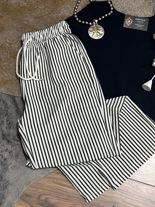 Striped Drawstring Straight Leg Pants (S–3X)