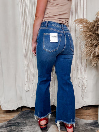Elise Distressed Knee Raw Hem Cropped Jeans