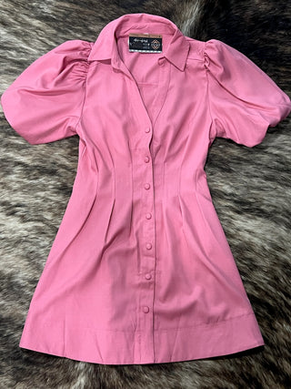 Pleated Balloon Sleeve Waist Mini Fit & Flare Dress