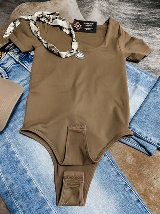 Mocha Scoop Neck Thick Banded Bodysuit