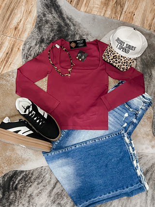 Fig Square Thick Banded Long Sleeve Top