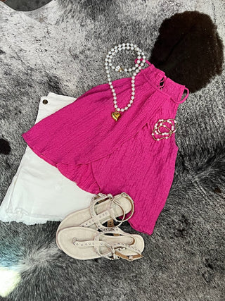 Pink Textured Halter Overlay Top