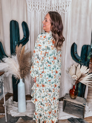 Floral cowboy ruffle kimono duster