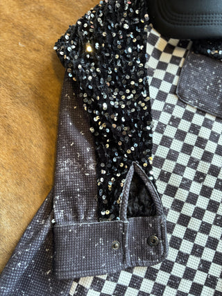 Checkered sequin shacket