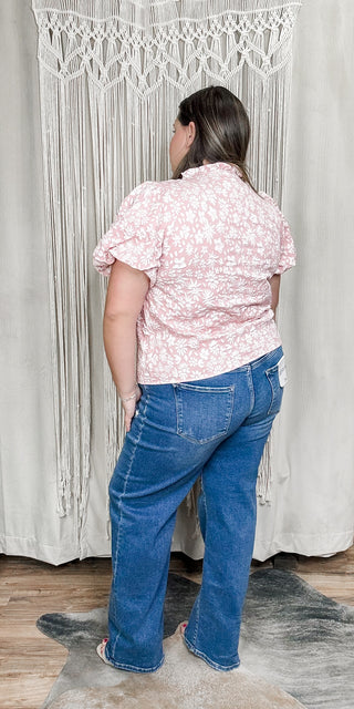 Blush Floral Texture Puff Sleeve Top