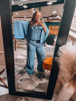 Crinkled Plisse Cape Kimono Luxury Pants Set