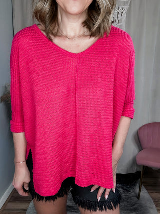 Aimee magenta high low lightweight sweater top - Jayden Layne