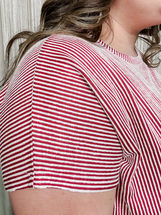 Dark Red Ribbed Short Sleeve Top