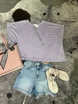 Ribbed Striped Oversized Short Sleeve Top