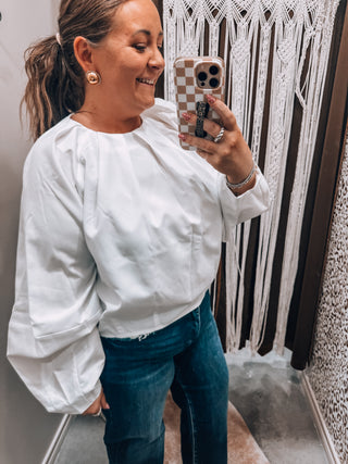 White Balloon Poplin Top