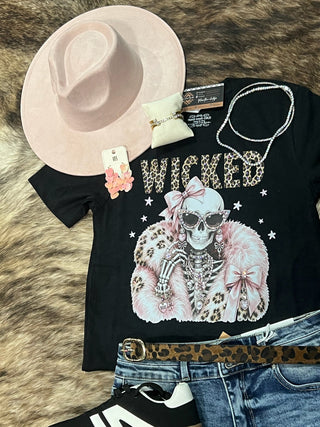 Wicked Skeleton Blingy Rhinestone Graphic Tee