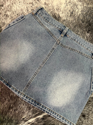 Bow Knot Pocket Denim Mini Skirt — Denim