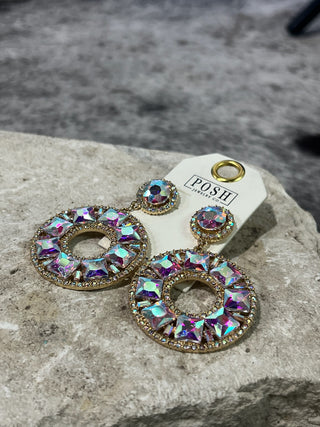 Large Iridescent Crystal Circle Drop Earrings
