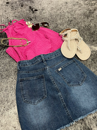 Lucky & Blessed Frayed Hem Denim Skirt
