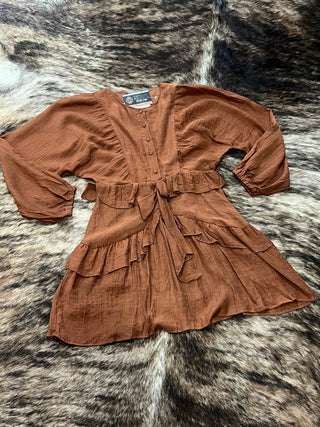Ruffle Tiered Mini Dress - Caramel