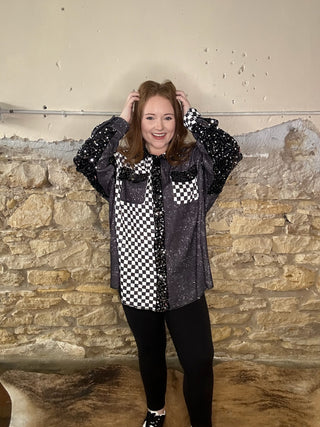 Checkered sequin shacket