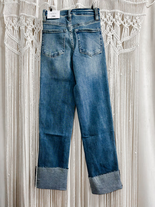 Light wash high rise cuffed cropped jeans