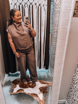 Mocha Mock Neck Balloon Top
